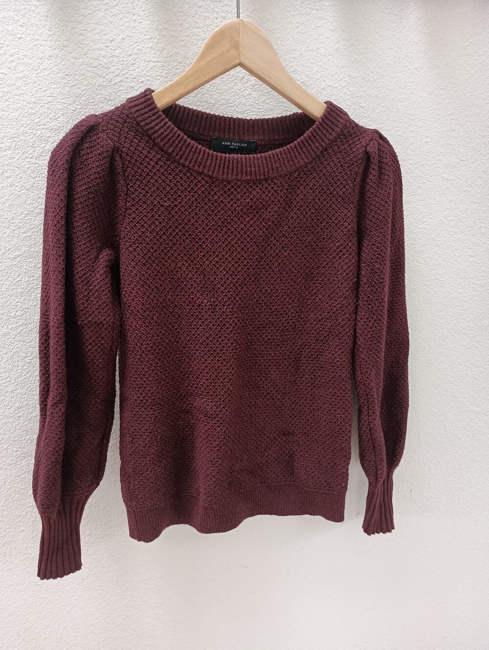 Ann Taylor Burgundy Cotton Cashmere Puff Sleeve Sweater - Petite Small